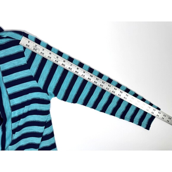 Coldwater Creek Cardigan Womens Large Blue Teal Stripe Open Front Knit USA Made - Picture 10 of 13